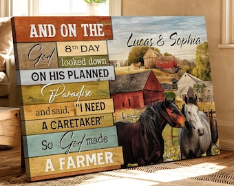 Inspirational Farmer Quote, Barn & Horses Artwork, God-Made Farmer Canvas, Country Farmhouse Wall Art, Personalized Rustic Décor Nb 0142