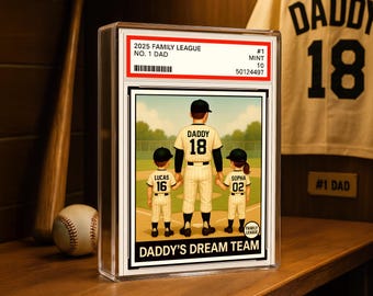 Daddy’s Dream Team Edition, Baseball No. 1 Dad Grandpa Man & Kids Trading Card Style, Acrylic Block Plaque, Sports Father Day 2026 Gift 0391
