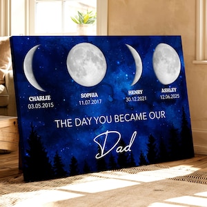 Custom The Day You Became Our Dad Canvas, Memory  Moon Phase Poster, Star Map Family Dates, Father’s Day Gift for Dad Grandpa Brother 0439