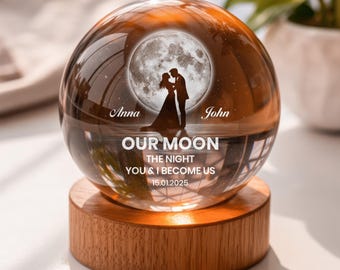 Our Moon Special Date, Custom Moon Phase by Date, Personalized Crystal Ball Night Light, Heartfelt Anniversary Gift Wife Husband Her 12125