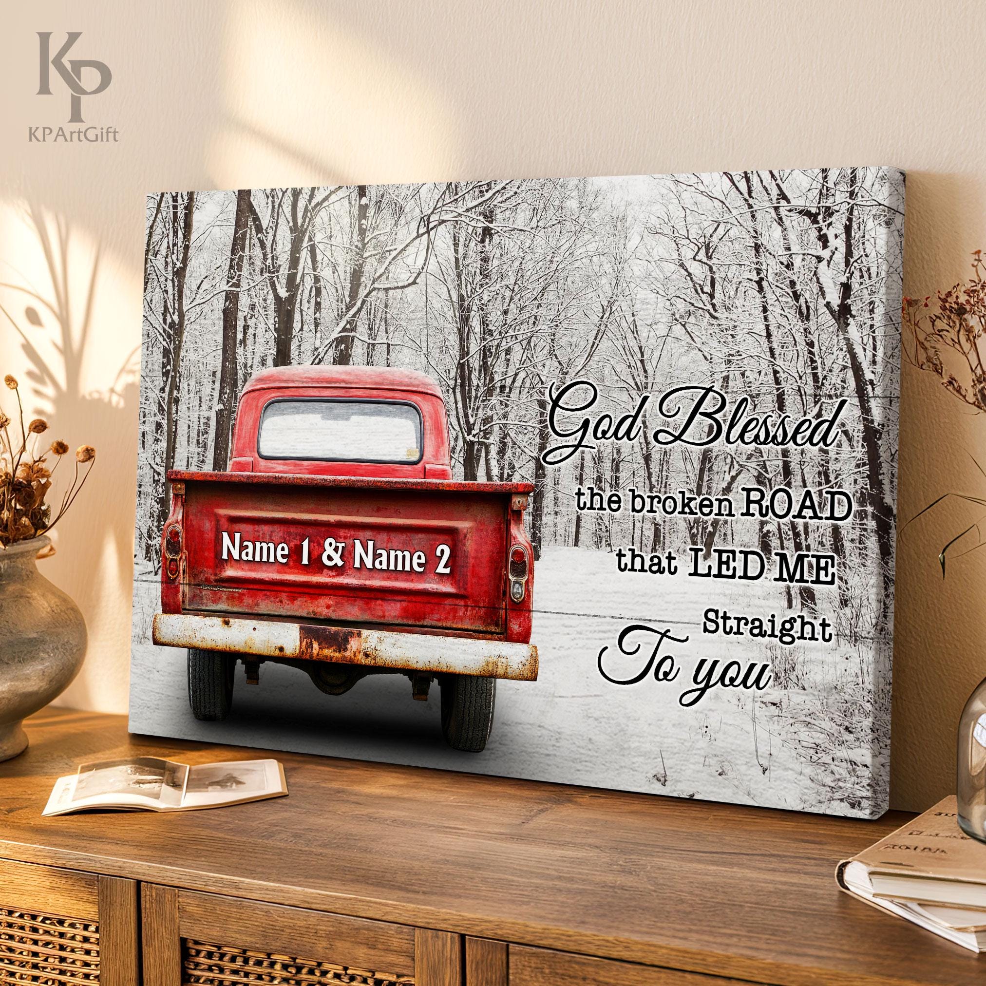 Generic Custom Canvas Prints Wedding God Blessed The Broken Road Barn And Vintage Motorcycle, Family Name Sign For Home Decor, Personalized Canvas, Full Size Customized 12""x18"", Style 08