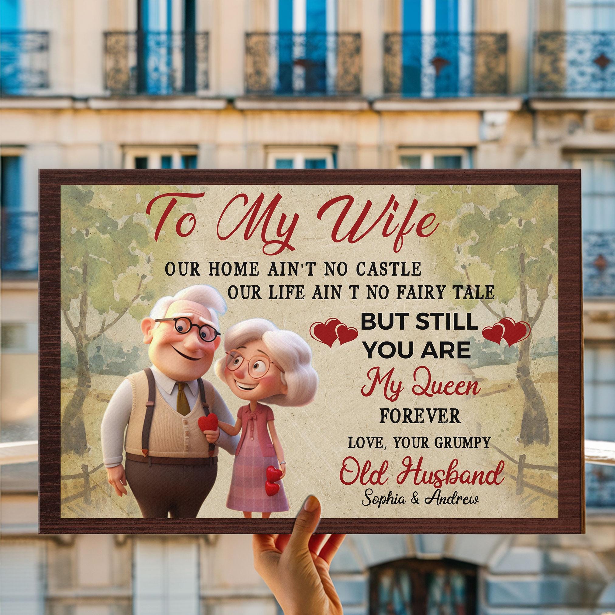 Funny to My Wife Cartoon Canvas, Old Couple Art, Custom Names Love ...