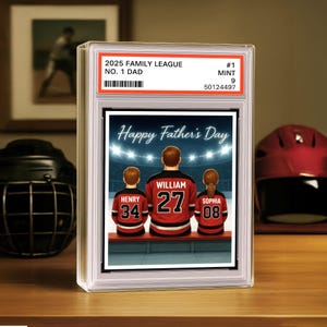 Hockey No. 1 Dad Grandpa Man & Kids Trading Card Style Personalized Acrylic Block Plaque, Custom Hockey Family Portrait, Father’s Day 0426