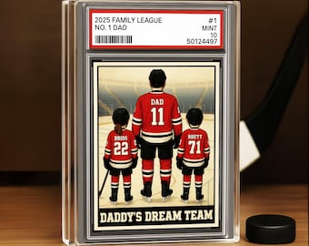 Hockey No. 1 Dad Grandpa Man & Kids Trading Card Style Acrylic Block Plaque, Custom Father’s Day Ice Hockey Gift, Retro Sports 0421