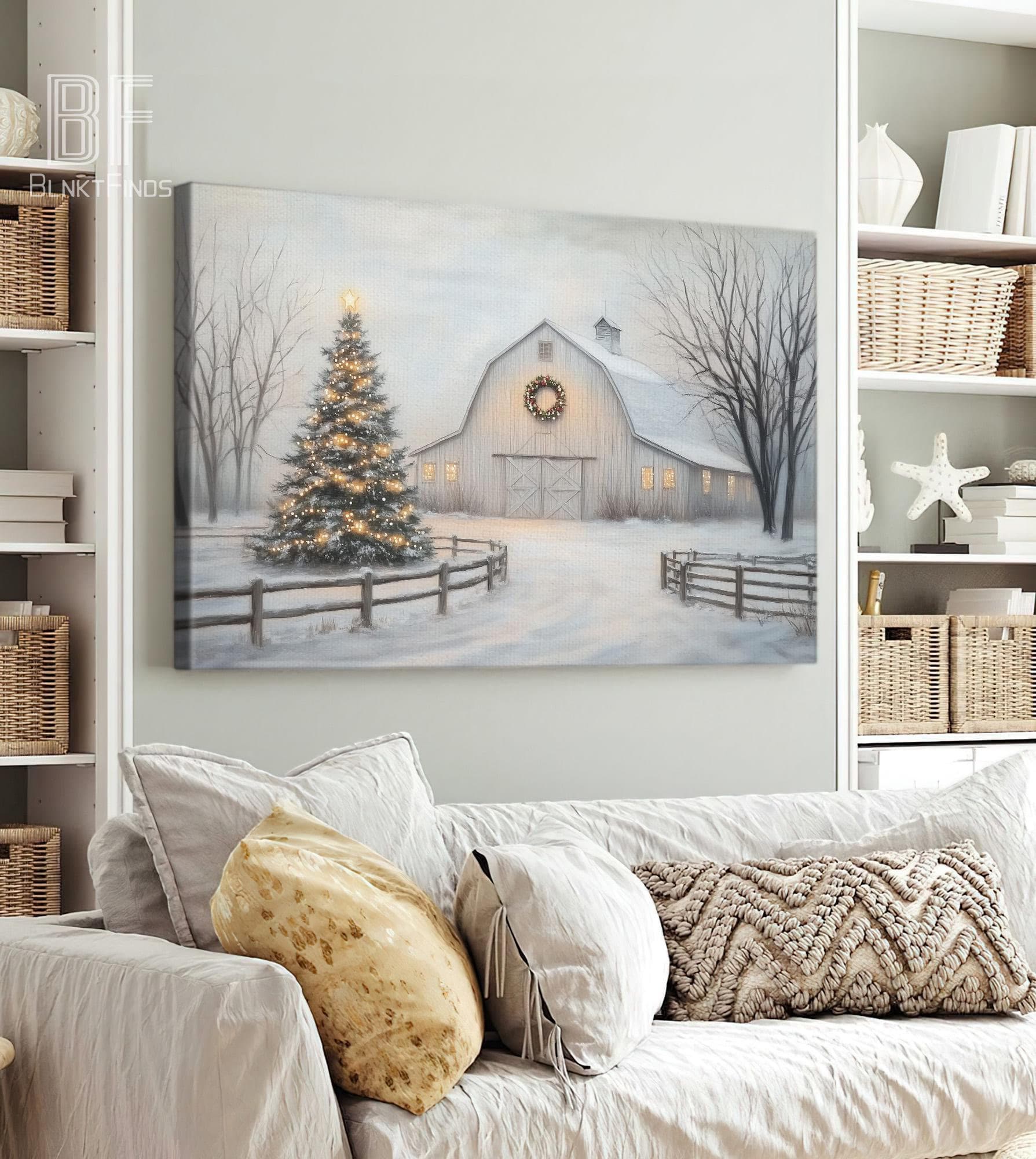 Rustic Christmas Barn Canvas, Farmhouse Christmas Tree Wall Art ...