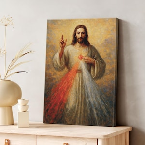 Sacred Heart of Jesus Divine Mercy Canvas, Spiritual Catholic, Modern Christian Art, Devotional, Religious Home Decor, Faith-Based  0715