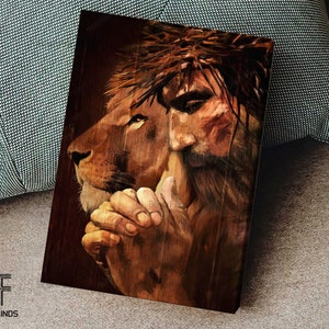 Lion of Judah Canvas, Jesus Praying with Lion, Jesus Painting, God Canvas, Jesus Canvas - Christian Wall Art 103