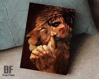 Lion of Judah Canvas, Jesus Praying with Lion, Jesus Painting, God Canvas, Jesus Canvas - Christian Wall Art 103