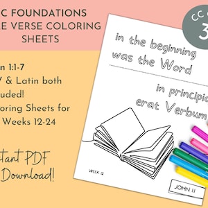 CC Ciclo 3 Fundamentos Biblia Versículo de Memoria Hojas para colorear Juan 1:1-7 Inglés y Latín / PDF Descarga Digital