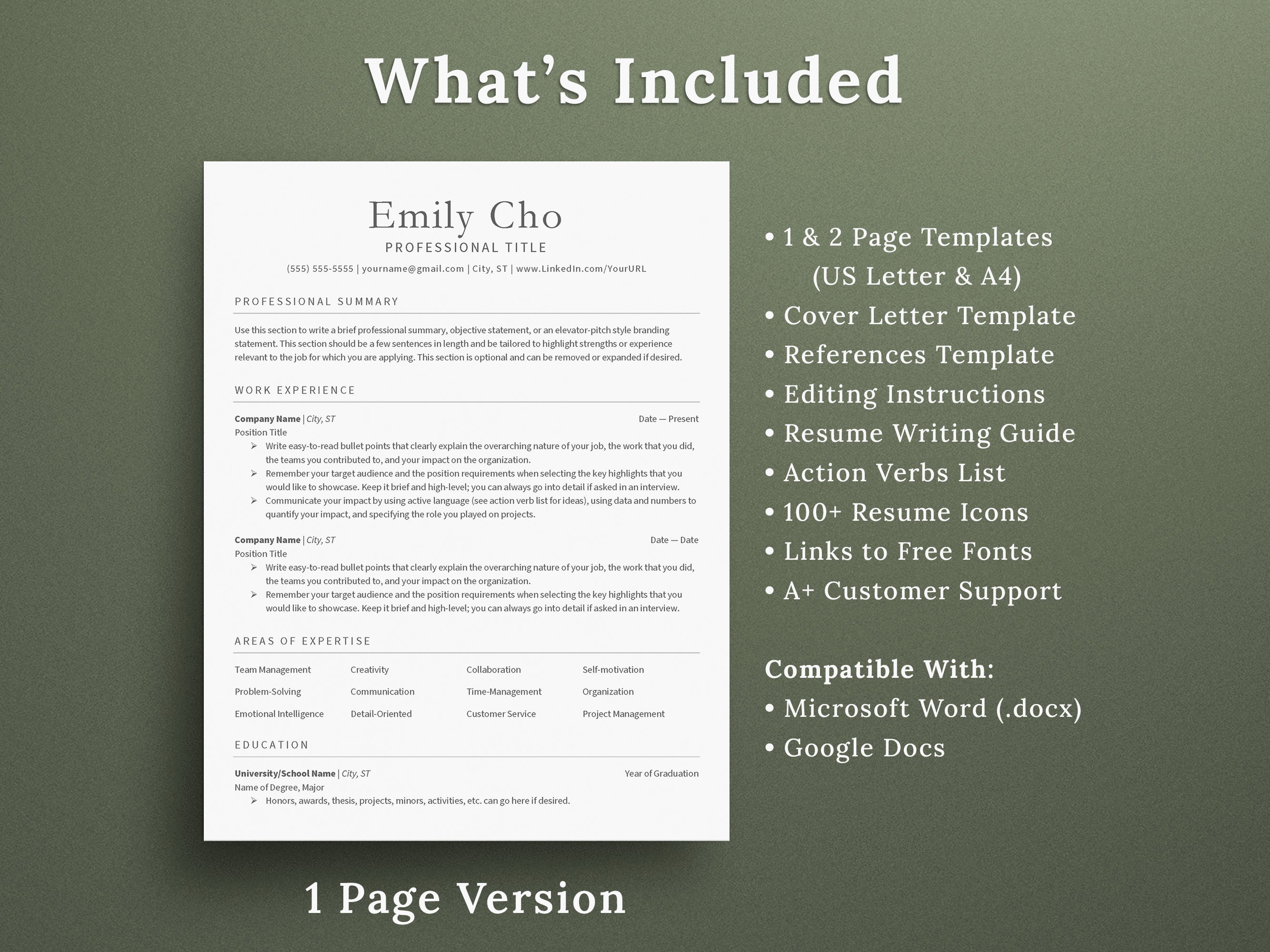 Modern Resume and Cover Letter Template for Google Docs and Microsoft ...