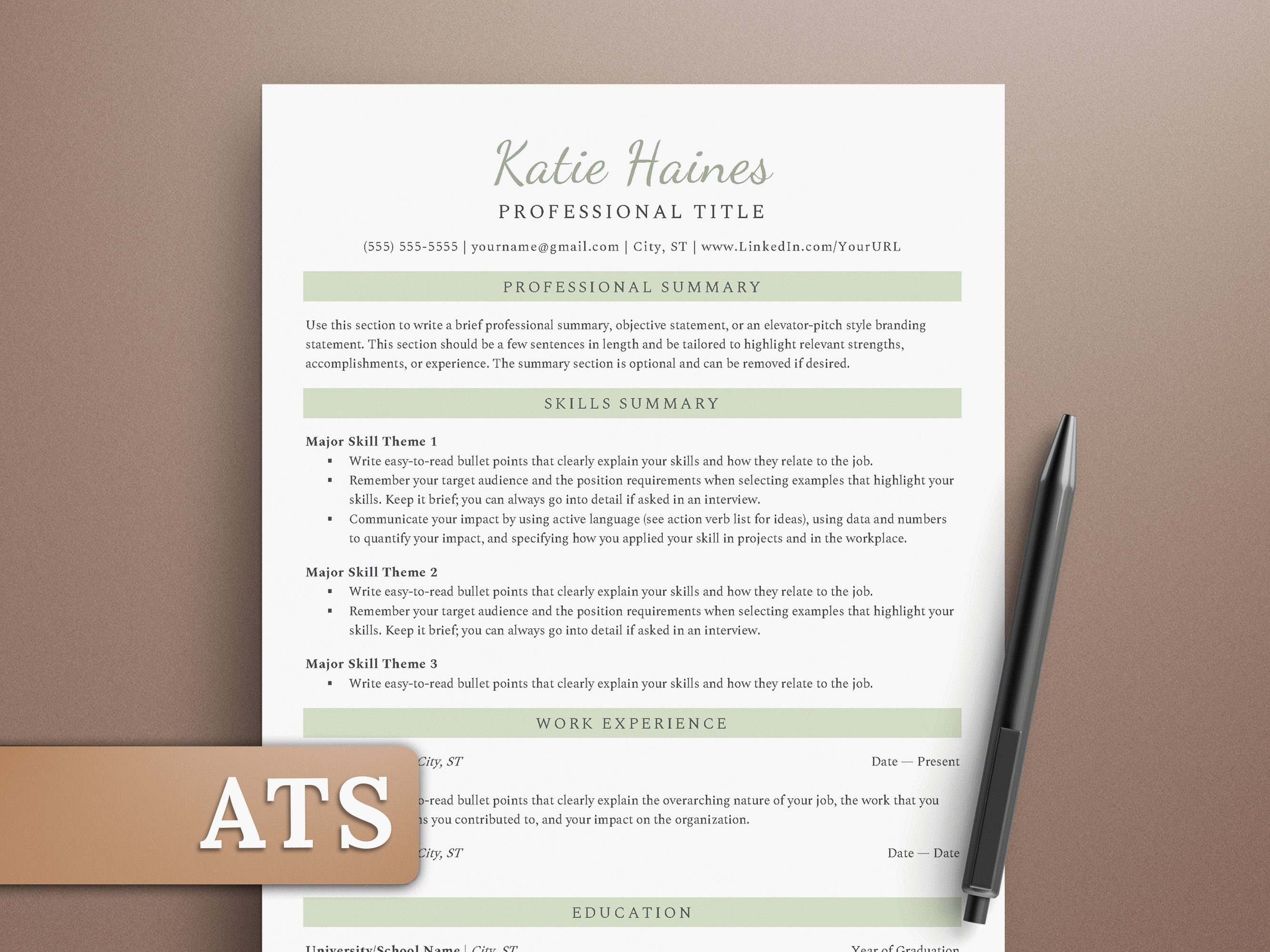 Modern Functional Minimalist Resume ATS Template | Clean Design for ...