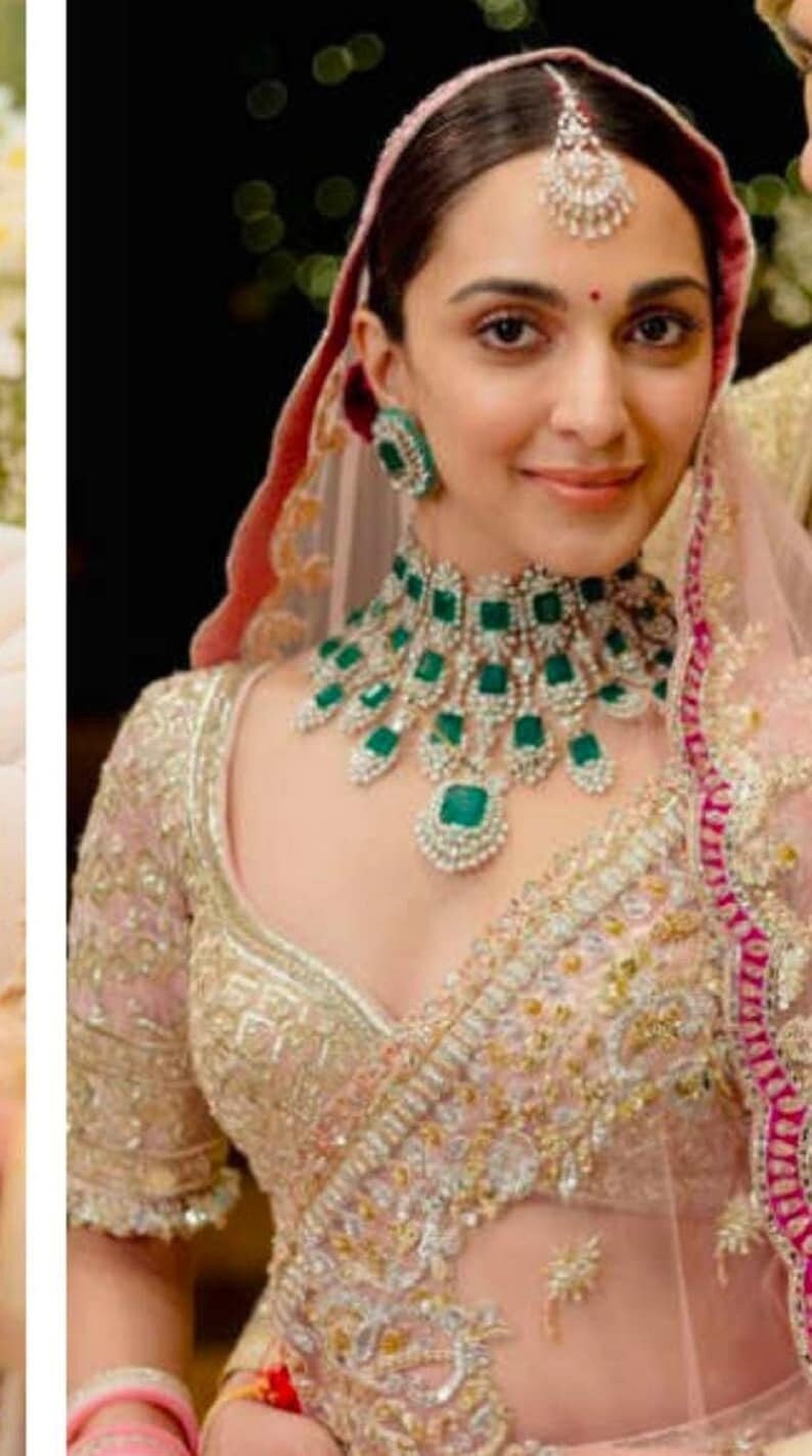 Kiara Advani Necklace Set Emerald CZ Necklace Indian Bridal Etsy