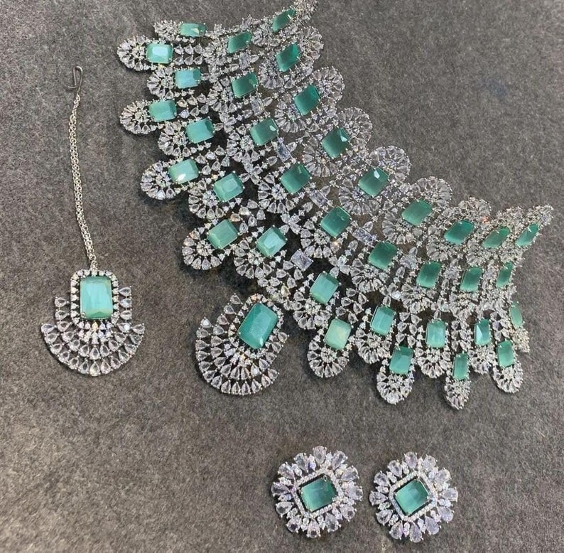 Kiara Advani Necklace Set Emerald CZ Necklace Indian Bridal Etsy