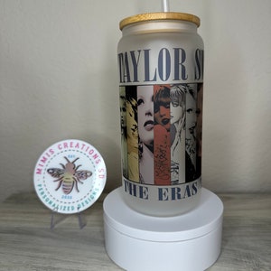 TS Frosted Glass Can 16oz w/ Bamboo Lids & Straw Personalized Iced Coffee Custom Tumblers Gift