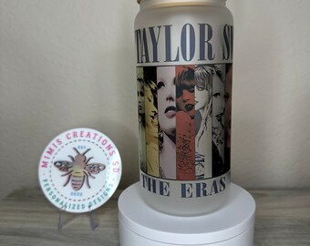TS Frosted Glass Can 16oz w/ Bamboo Lids & Straw Personalized Iced Coffee Custom Tumblers Gift