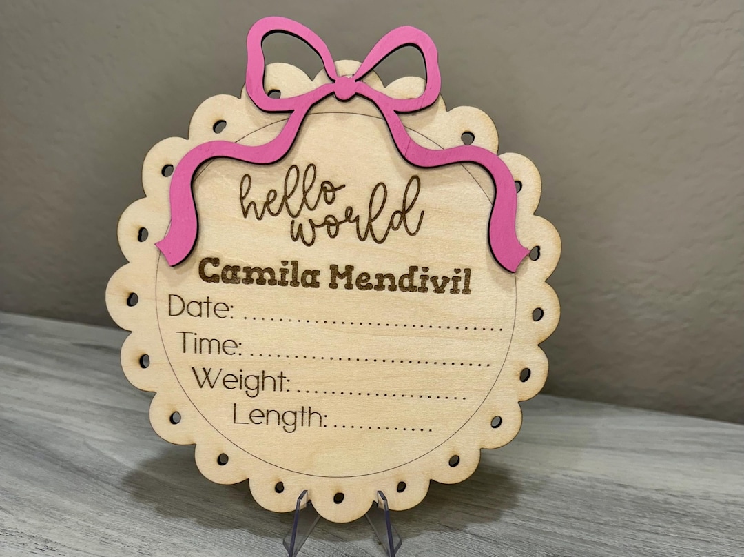6inch Personalized Bow Wooden Baby Girl Name Sign | Newborn Birth Stats ...