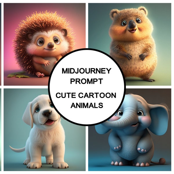 MidJourney prompt for cute cartoon animals, Cartoon animals generator, Best Midjourney Prompt, Customizable, AI art