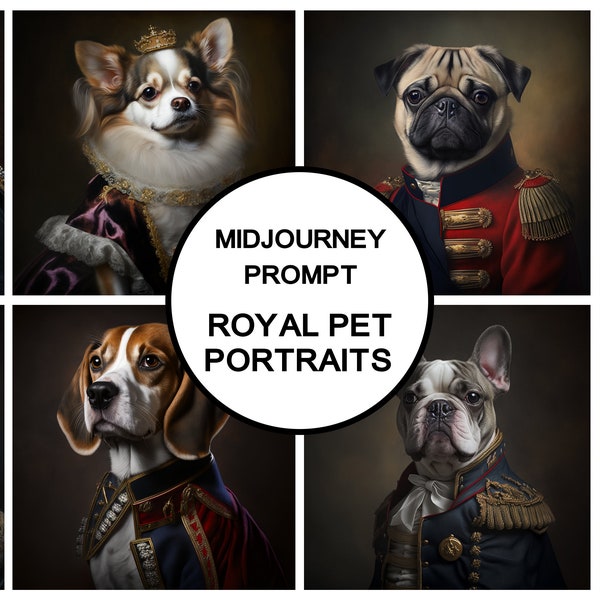Podpowiedź w trakcie podróży dla portretów zwierząt królewskich, śmieszne portrety zwierząt domowych, sztuka AI, grafika ścienna dla psów i kotów, najlepsza podpowiedź w trakcie podróży, zwierzę wygenerowane przez sztuczną inteligencję