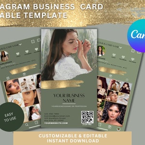 Forest Green Instagram Business Card, Canva Business Card, Business Card Template, Permanent makeup, Esthetician business card, Hairdresser