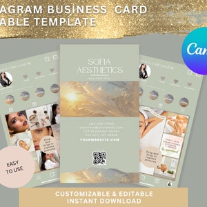 SAGE Instagram Business Card, DIY Canva Business Card, Business Card Template, Permanent makeup, Esthetician business card, beauty boss babe