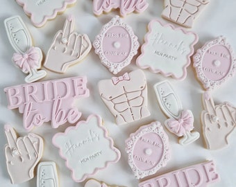 Hen Do cookies | Hen Do biscuits | Bride To Be biscuits | Personalised hen do cookies | Press for Champagne cookies