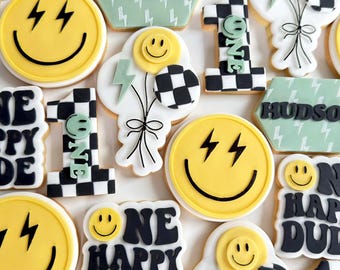 One Happy Dude Birthday cookies | One Happy Dude Birthday biscuits | First Birthday cookies | First Birthday biscuits | Party Favours