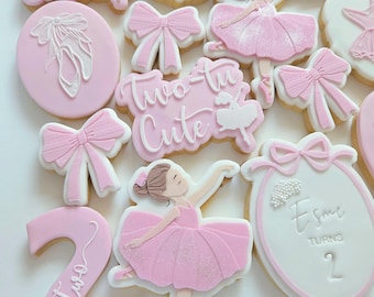 Ballerina Birthday Themed Sugar Cookies | Two - To Cute Birthday Cookies | Ballet Themed Birthday Biscuits | Personalised Birthday Biscuits