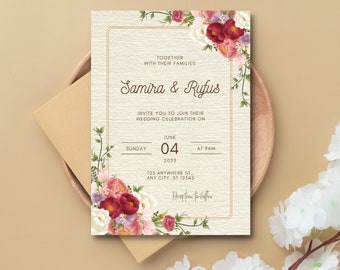 Wedding Invitation Template Set, Minimalist Wedding invite, Printable, Editable Wedding Invites, Templett INSTANT Download.