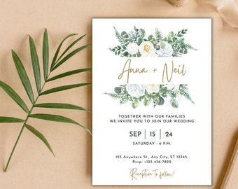Modern Invitation, Wedding Invitation, Minimalist Wedding Invitation, Printable Invitation, Editable Template, instant Download.