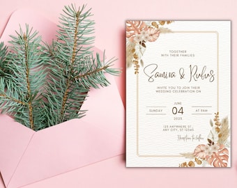 Modern Invitation, Wedding Invitation, Minimalist Wedding Invitation, Printable Invitation, Editable Template, instant Download.