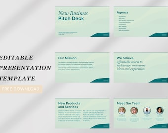 Groene abstracte curve nieuwe Business Pitch Deck-presentatie | Minimale e-learning presentatiesjabloon | Bewerkbare sjablonen.