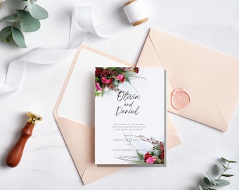 Wedding Invitation Template Set, Minimalist Wedding invite, Printable, Editable Wedding Invites, Templet INSTANT Download.