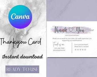 Thank You Card Template, Editable Business Thank You Card Thanks For Your Purchase Card, Printable Thank You Package.