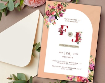 Modern Invitation, Wedding Invitation, Minimalist Wedding Invitation, Printable Invitation, Editable Template, instant Download.