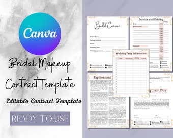 Bewerkbare make-up contractsjabloon, freelance make-upartiestcontract, visagist, make-upcontractsjabloon, cosmetologie CANVA-sjabloon.