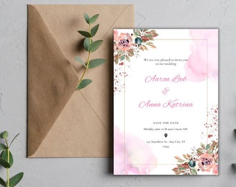 Invitation moderne, faire-part de mariage, faire-part de mariage minimaliste, faire-part imprimable, modèle modifiable, téléchargement immédiat.