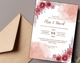 Modern Invitation, Wedding Invitation, Minimalist Wedding Invitation, Printable Invitation, Editable Template, instant Download.