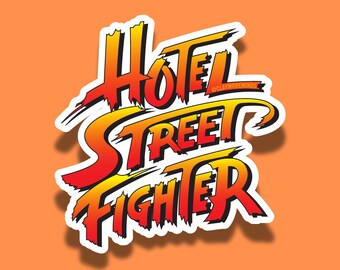 Large 4" Hotel Street Fighter Sticker | Funny Hawaii Stickers | Glossy Die-Cut Decal
