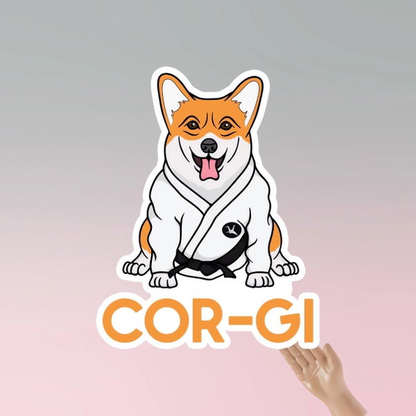 COR-GI, 4" Die-Cut Vinyl Sticker, Pet Sticker, Funny Sticker, Decal, Pun Sticker, Dog Sticker, Meme Sticker, Corgi, Martial Arts, MMA