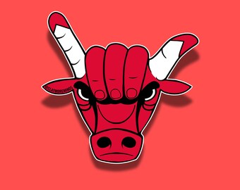 Large 4" Chee-Cago Bulls Sticker | Shaka Sign Sticker | Glossy Vinyl Decal | Hawaii Humor