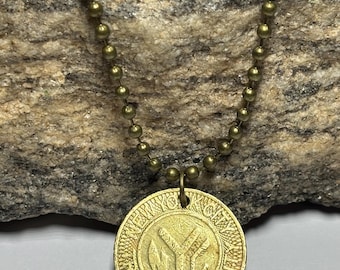 Vintage NYC Subway Token Pendant Necklace, Brass Ball Chain (1980-1986)