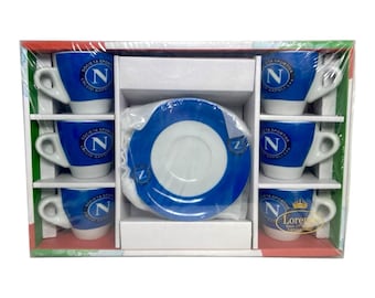 Set Of 12 Espresso Cups & Saucers, Service for Six Person, Napoli Soccer