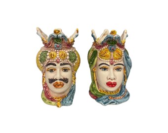 Couple Teste di Moro Classic With Detailed Crowns With Jewels Height 13 cm Head moors