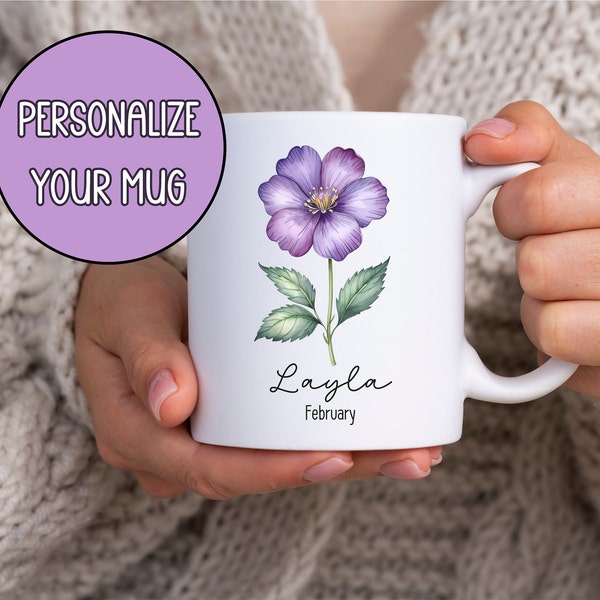 Cadeau le mois de naissance personnalisé, Mug personnalisé, Mug fleur de naissance, Mug à café fleur de naissance personnalisé, Cadeau pour maman, Cadeau fête des Mères, Mug fête des Mères