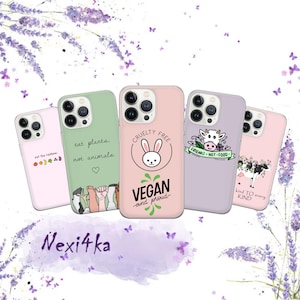 Custodia vegana per telefono vegetariano per iPhone 16 15 14 13 12 Pro 11 XR SE, Samsung S23 S22 A73 A53 A13 A14 S21 Fe S20, Pixel 8 7 6A
