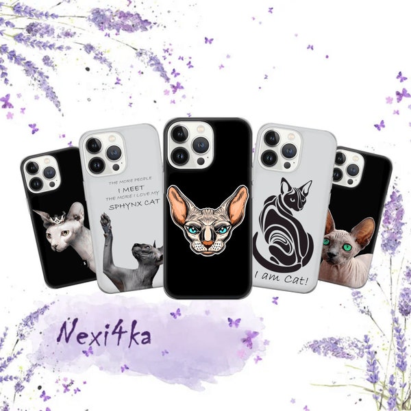 Unusual cat Phone Case Sphynx cat Cover for iPhone 15 14 13 12 Pro 11 XR SE, Samsung S23 S22 A73 A53 A13 A14 S21 Fe S20, Pixel 8 7 6A