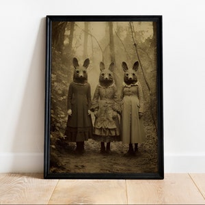 Kaninchenkult des Waldes, Vintage-Fotografie, Kunstposterdruck, Dark Academia, Gothic Okkult Poster, Hexerei, Gothic Home Decor, Gruselig
