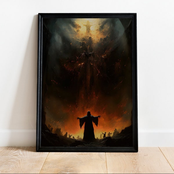 The Beckoning Vintage Poster, Art Poster Print, Dark Academia, Classical Painting, Witchy Aesthetic, Religious Art, Hell, Heaven, Occult