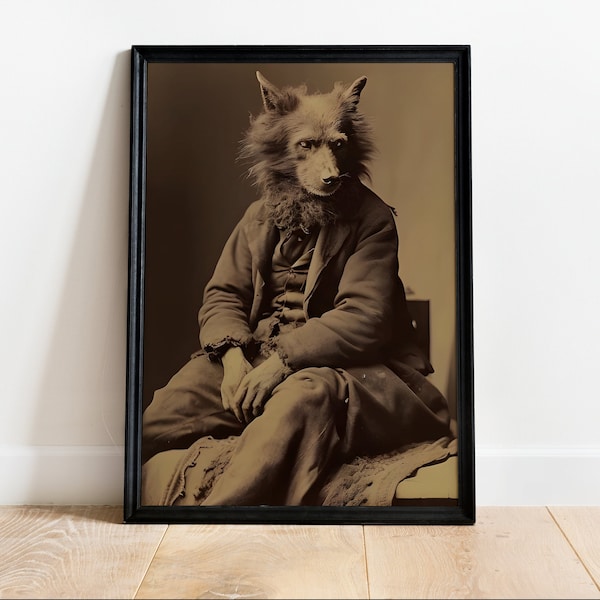 Werewolf in a Studio, Vintage photography, Art Poster Print, Dark Academia, Gothic Occult Poster, Witchcraft, Gothic Home Decor, Lycanthropy