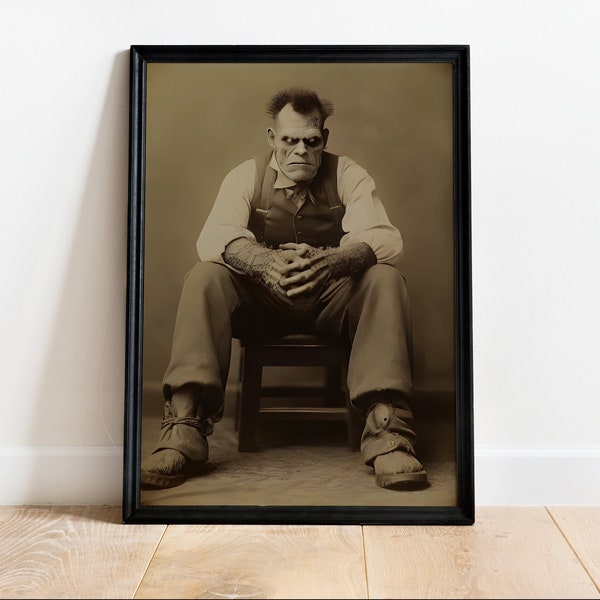 Frankenstein in Studio, Vintage photography, Art Poster Print, Dark Academia, Gothic Occult Poster, Witchcraft, Gothic Home Decor, Halloween